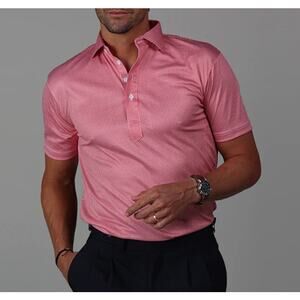 NWT Collars & Co. Men’s Semi-Spread Collar Performance Polo Red Houndstooth SZ S